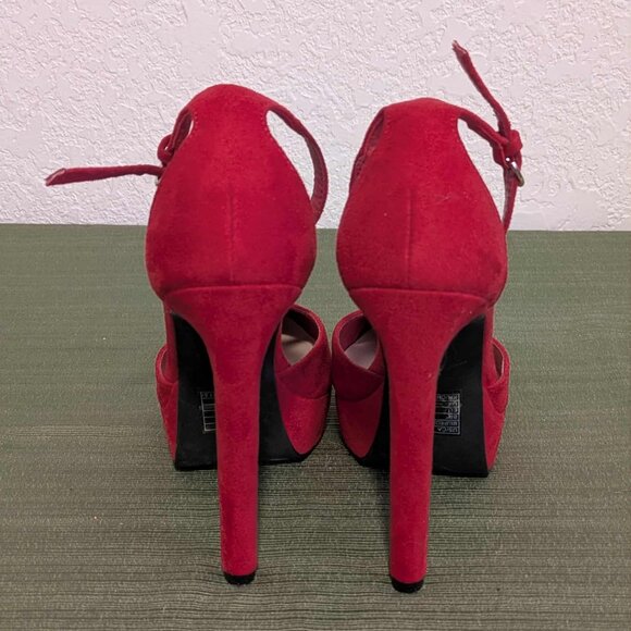 Forever 21 Red Platform Ankle Strap Heels | Women’s Size 6 Stiletto Pumps - Picture 3 of 3